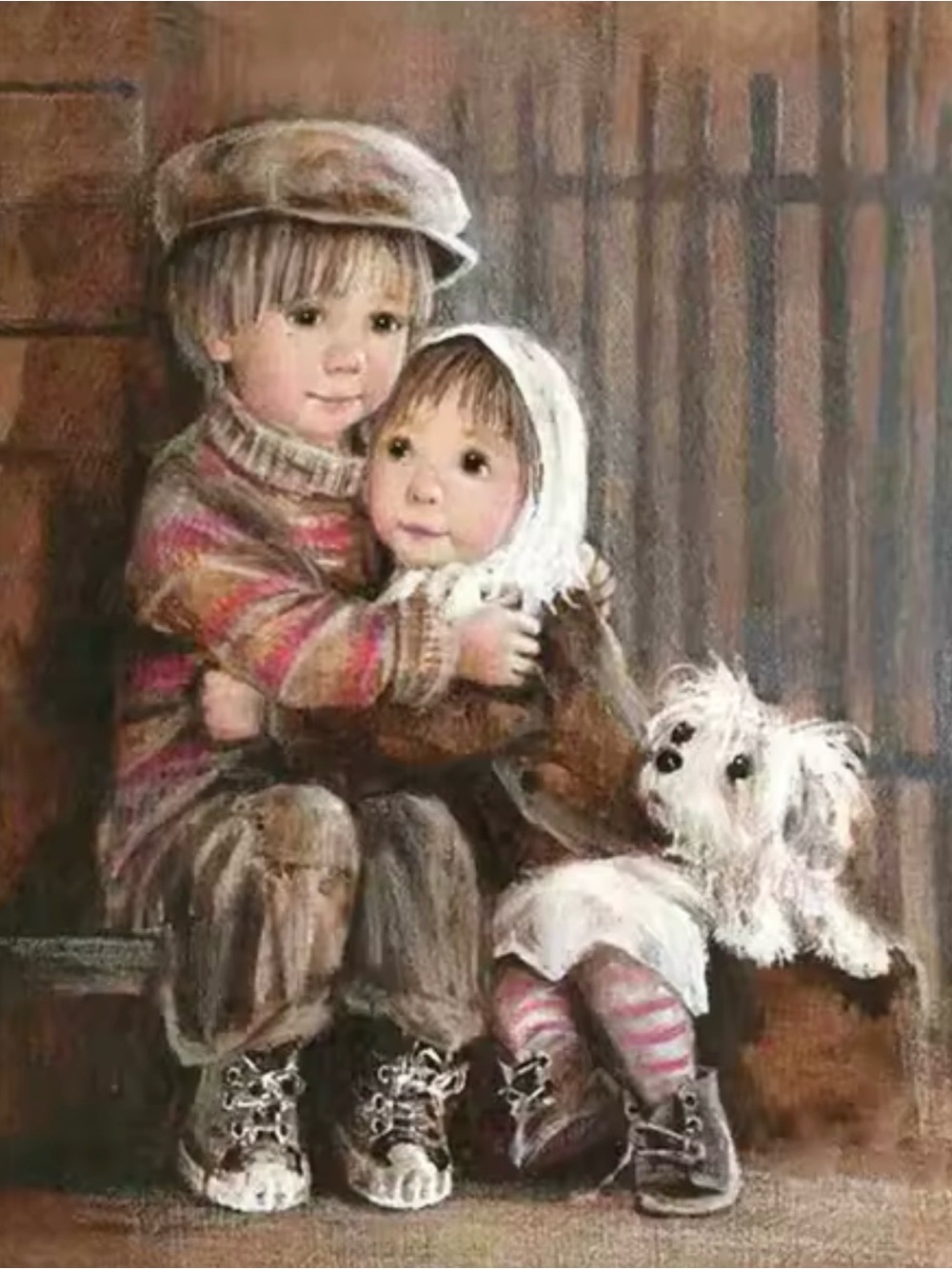 New "Brother & Sister" Vintage DIY Diamond Art Kit, 12x16"